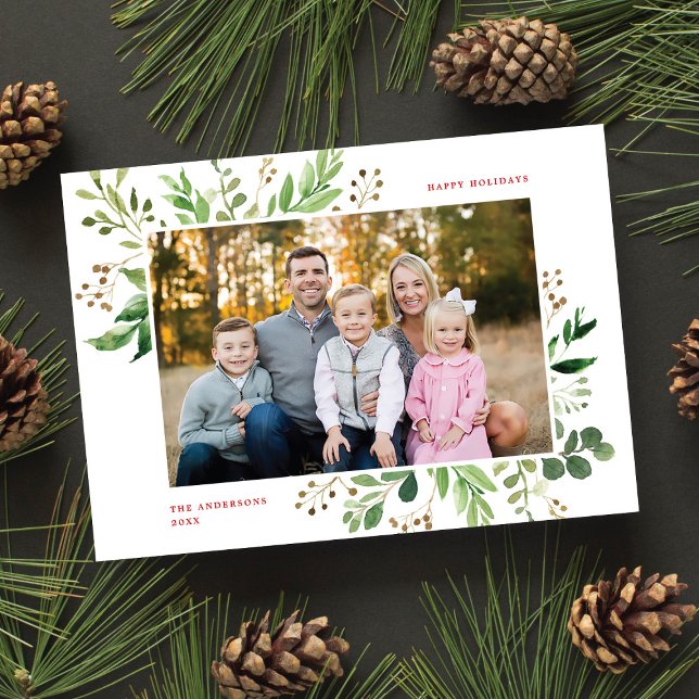 Festive Winter Greenery Elegant Foliage Photo Holiday Card (Creator Uploaded)