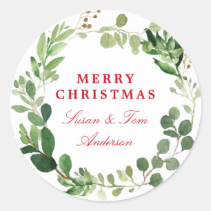 Festive Winter Greenery   Holiday Classic Round Sticker