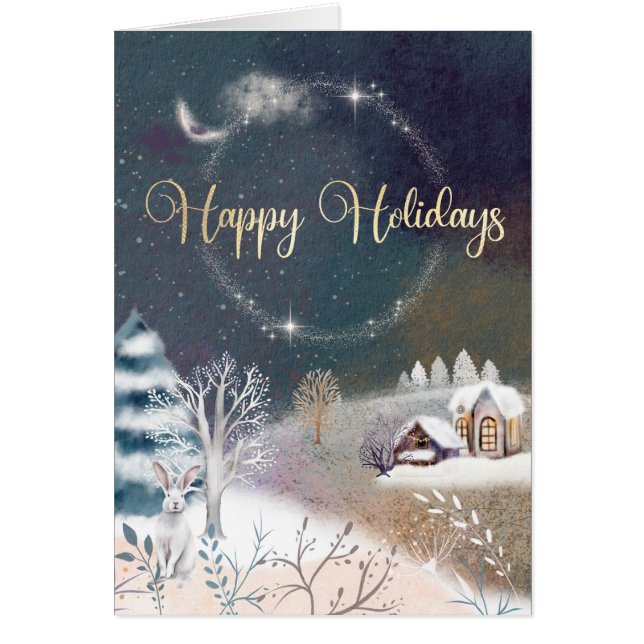 Festive Winter Happy Holidays Greeting Card (Front)