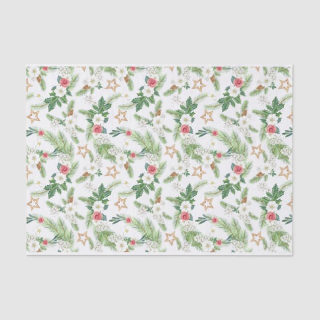 Festive Winter Holiday Botanicals  Tissue Paper (Front)