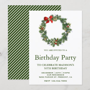 Festive Winter Holiday Christmas Wreath Birthday Invitation
