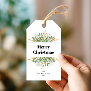 Festive Winter Holiday Greenery Christmas Gift Tags