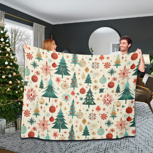 Festive Winter Holidays Pattern Fleece Blanket