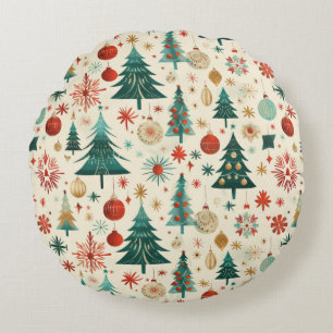 Festive Winter Holidays Pattern Round Cushion