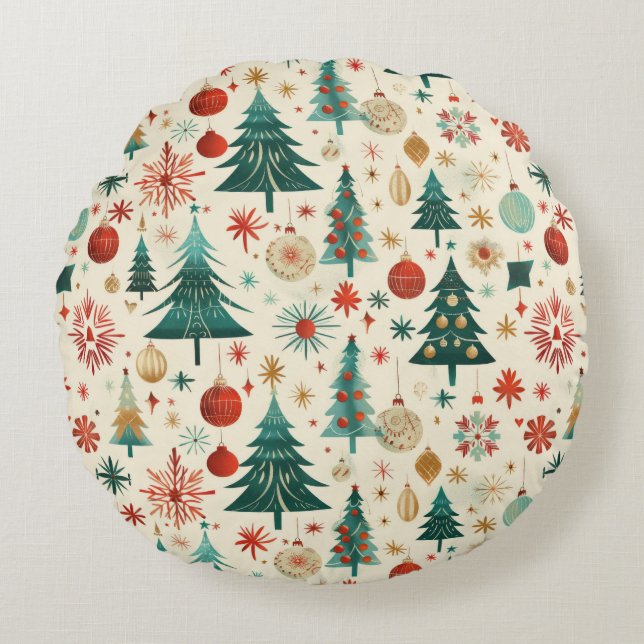 Festive Winter Holidays Pattern Round Cushion (Front)