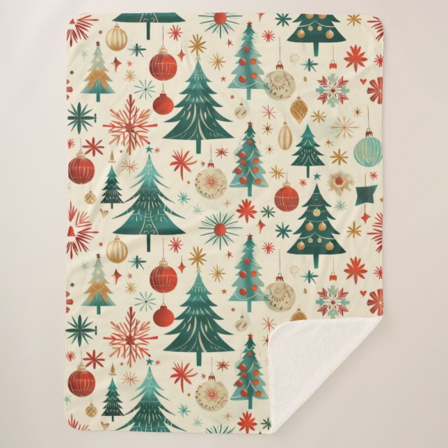 Festive Winter Holidays Pattern Sherpa Blanket (Front)
