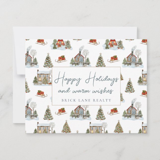 Festive Winter Houses Happy Holidays Realty   Holiday Card (Front)