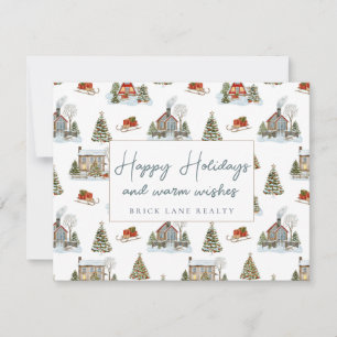Festive Winter Houses Happy Holidays Realty Holiday Card