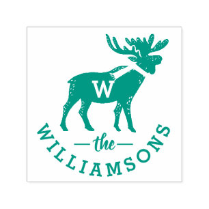 Festive Winter Moose Monogram Family Christmas Self-inking Stamp