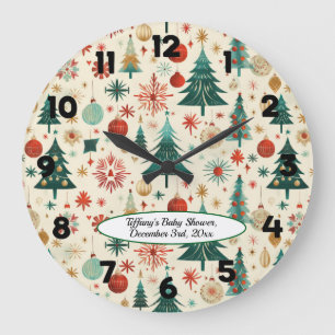 Festive Winter Pattern Baby Shower Large Clock