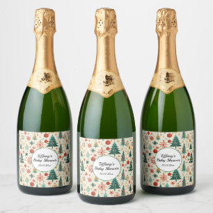 Festive Winter Pattern Baby Shower Sparkling Wine Label
