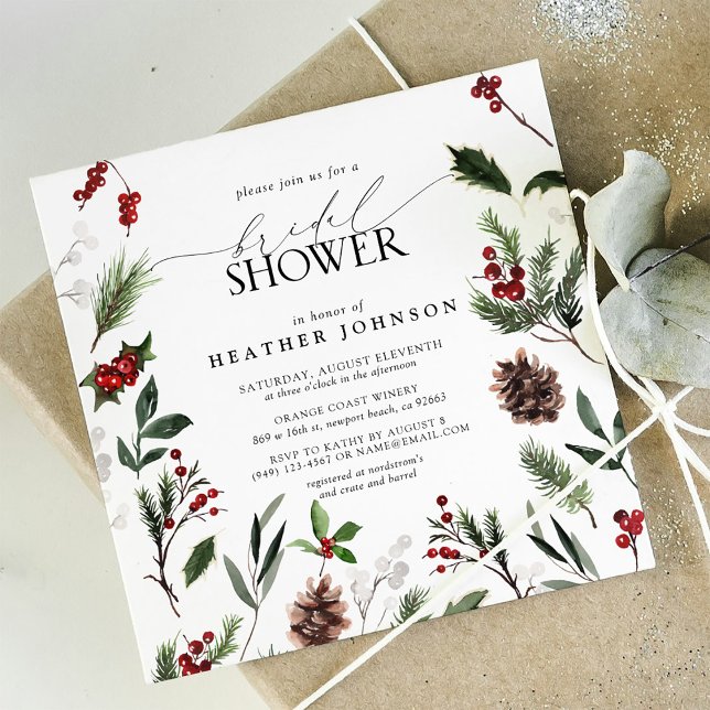 Festive Winter Pine Berry Botanical Bridal Shower Invitation (Bridal Shower Invitation!)