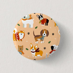 Festive Winter Puppy Scarves 3 Cm Round Badge