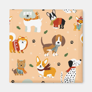 Festive Winter Puppy Scarves Magnet