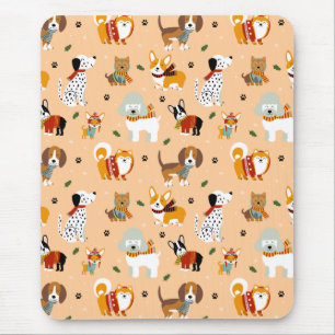 Festive Winter Puppy Scarves Mouse Mat