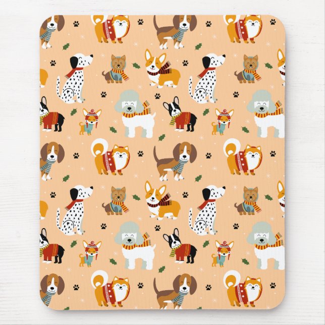 Festive Winter Puppy Scarves Mouse Mat (Front)