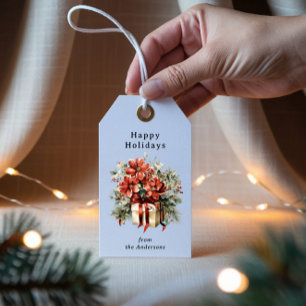 Festive Winter Red Floral Happy Holidays Gift Tag