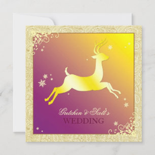 Festive Winter Reindeer December Wedding Invitation