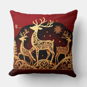Festive Winter Reindeer – Ornate Forest Cushion