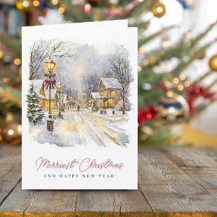 Festive Winter Scene Merriest Christmas Folded Holiday Card