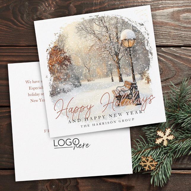 Festive Winter Scene Your Logo Business Holiday Card (Festive Winter Scene Your Logo Business Holiday Card)