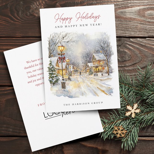 Festive Winter Scene Your Logo Business Holiday Card (Festive Winter Scene Your Logo Business Holiday Card)