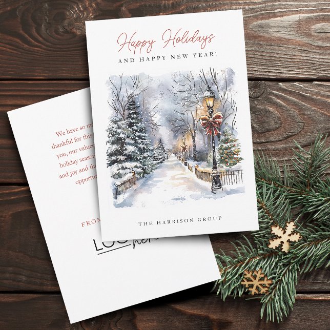 Festive Winter Scene Your Logo Business Holiday Card (Festive Winter Scene Your Logo Business Holiday Card)