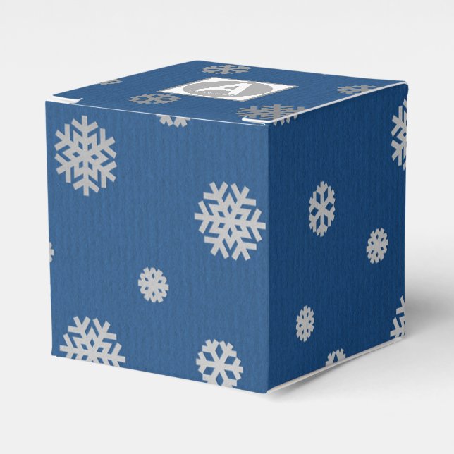 Festive Winter Silver Blue Snowflakes Corporate Favour Box (Front Side)