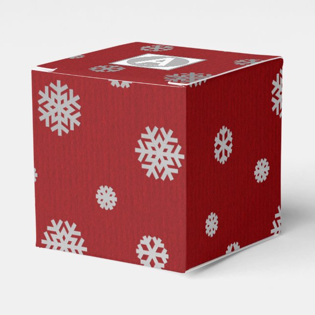 Festive Winter Silver Red Snowflakes Corporate Favour Box (Front Side)