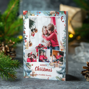 Festive Winter Snow Village Four-Photo Holiday Card