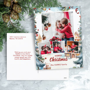 Festive Winter Snow Village Four-Photo Holiday Postcard