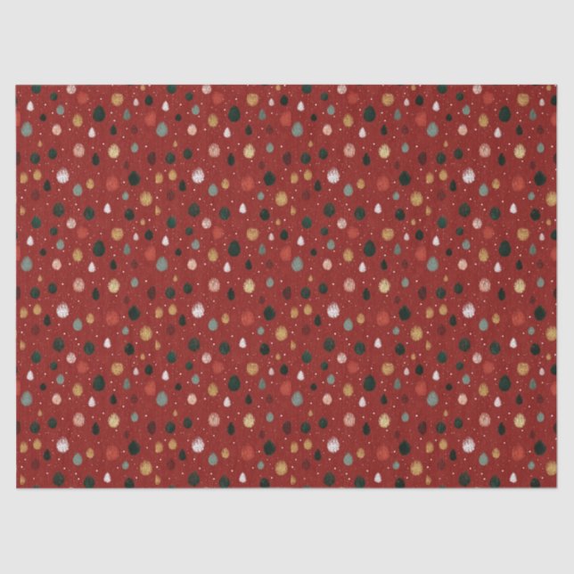 Festive Winter Snowflake Pattern in Red & Gold Tissue Paper (Front)