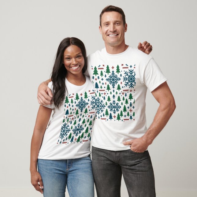 Festive Winter Snowflake Pattern T-Shirt (Unisex)