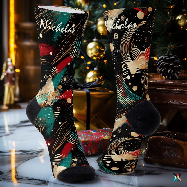 Festive Winter Socks in Teal, Gold, and Crimson (Creator Uploaded)