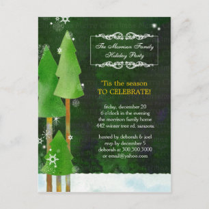 Festive Winter Trees Rustic Green Holiday Party Invitation Postcard