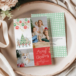 Festive Winter Village Red Merry Christmas 2 Photo Holiday Card