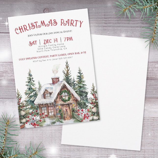 Festive Winter Watercolor Christmas Holiday Party Invitation (Festive Winter Watercolor Christmas Holiday Party Invitation)