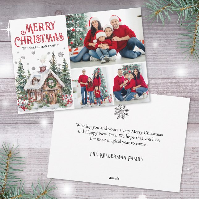 Festive Winter Watercolor Photo Christmas Holiday Card (Festive Winter Watercolor Photo Christmas Holiday Card)