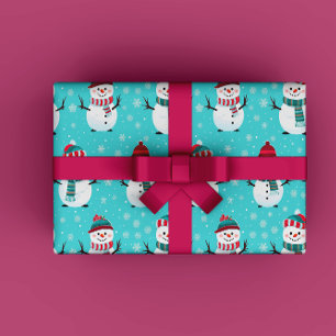 Festive Winter Wonderland Blue Snowmen Christmas Wrapping Paper