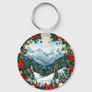 Festive Winter Wonderland Scene Key Ring