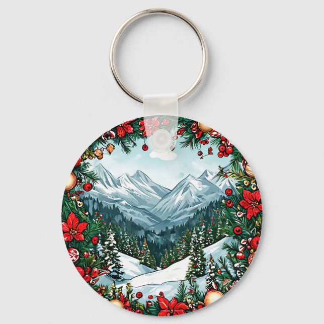 Festive Winter Wonderland Scene Key Ring (Front)