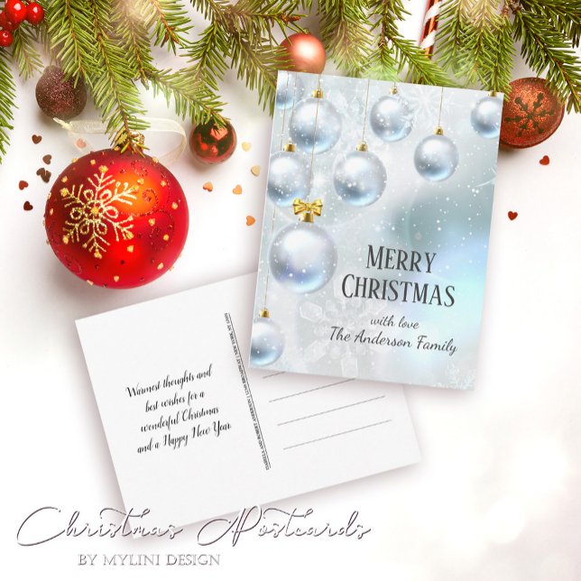 Festive Winter Wonderland Silver Balls Christmas Postcard (Creator Uploaded)