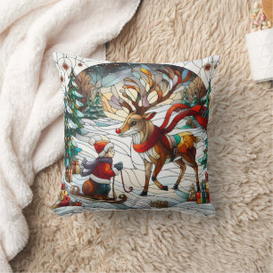 Festive winter wonderland with a joyous reindeer cushion