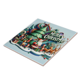 Festive winter wonderland with Santa and reindeer Tile