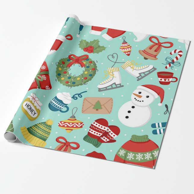Festive Winter Wonderland Wrapping Paper (Unrolled)