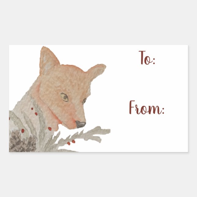Festive Winter Woodland Fox Rectangular Sticker (Front)