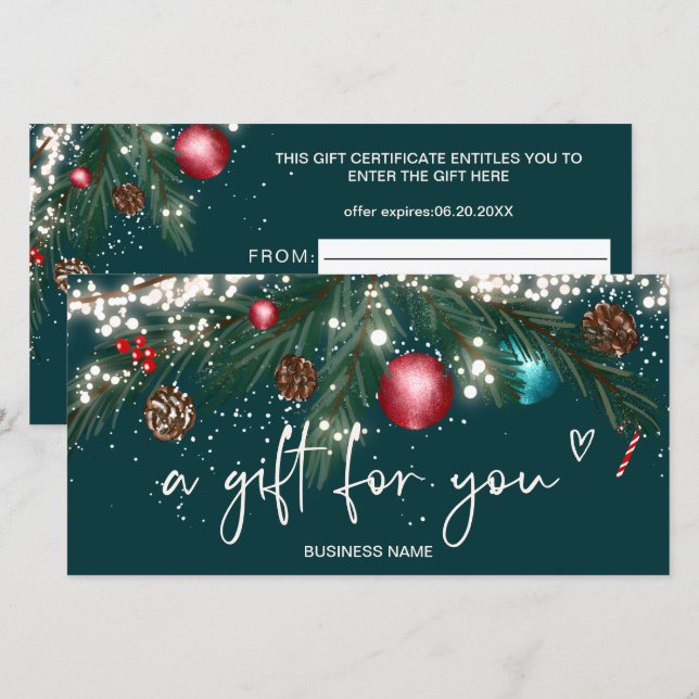 Festive winter wreath logo gift certificate blue (Front/Back)