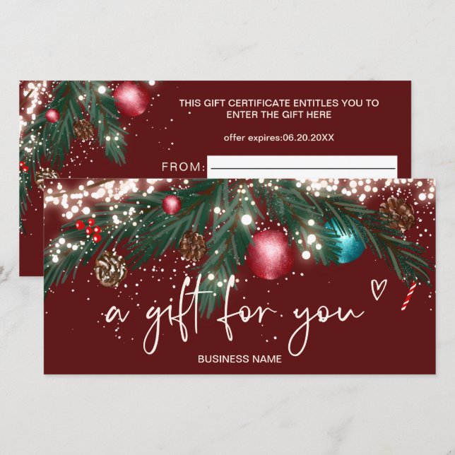 Festive winter wreath logo gift certificate red (Front/Back)