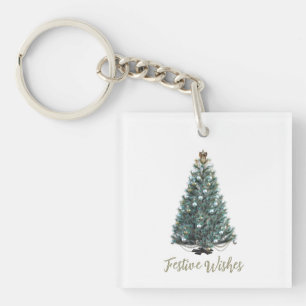 Festive Wishes. Christmas tree design Key Ring