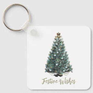 Festive Wishes. Christmas tree design Key Ring